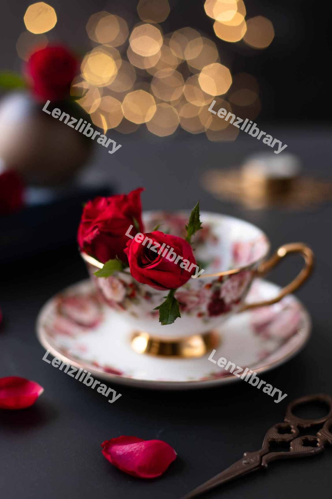 Two red roses in a cup